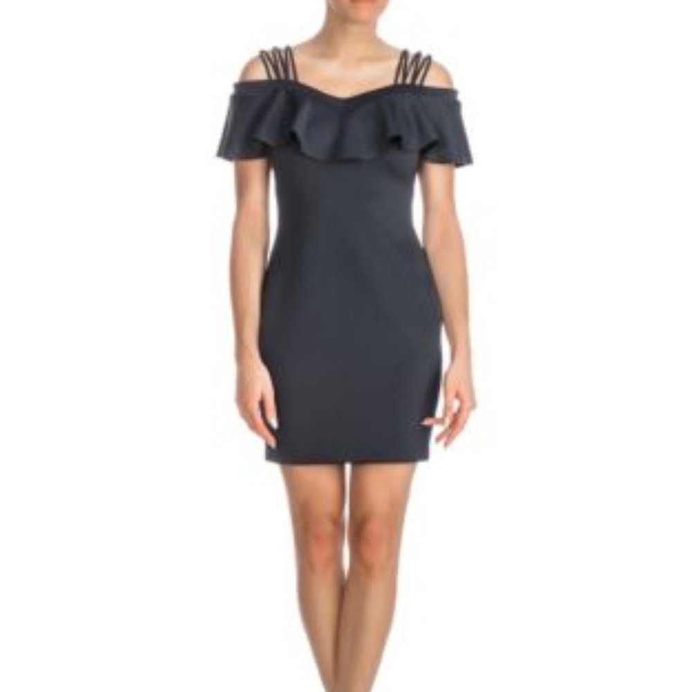 Guess cocktail dress - midnight blue off the shoulder strappy scuba dress